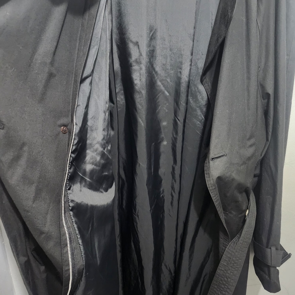 London Fog Men's Black Trench Coat with Brown Collar Size 50 - Picture 13 of 13